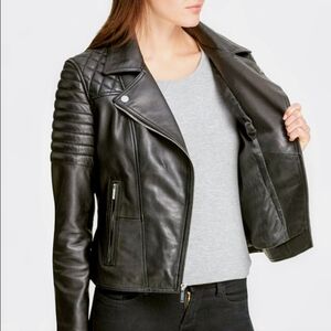 DKNY Quilted Black Leather Jacket